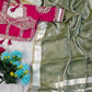 G-MEE Satin Silk Saree with Stitched Aangi Blouse with gota patti work