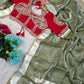 G-MEE Satin Silk Saree with Stitched Aangi Blouse with gota patti work
