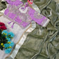 G-MEE Satin Silk Saree with Stitched Aangi Blouse with gota patti work