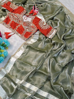 G-MEE Satin Silk Saree with Stitched Aangi Blouse with gota patti work