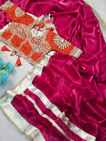 G-MEE Satin Silk Saree with Stitched Aangi Blouse with gota patti work