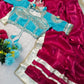 G-MEE Satin Silk Saree with Stitched Aangi Blouse with gota patti work