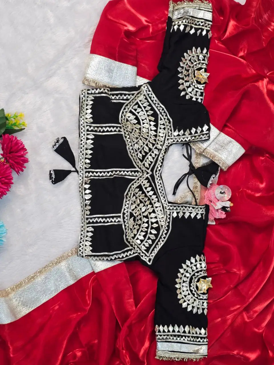 G-MEE Satin Silk Saree with Stitched Aangi Blouse with gota patti work