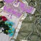 G-MEE Satin Silk Saree with Stitched Aangi Blouse with gota patti work