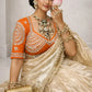 G-MEE Satin Silk Saree with Stitched Aangi Blouse with gota patti work