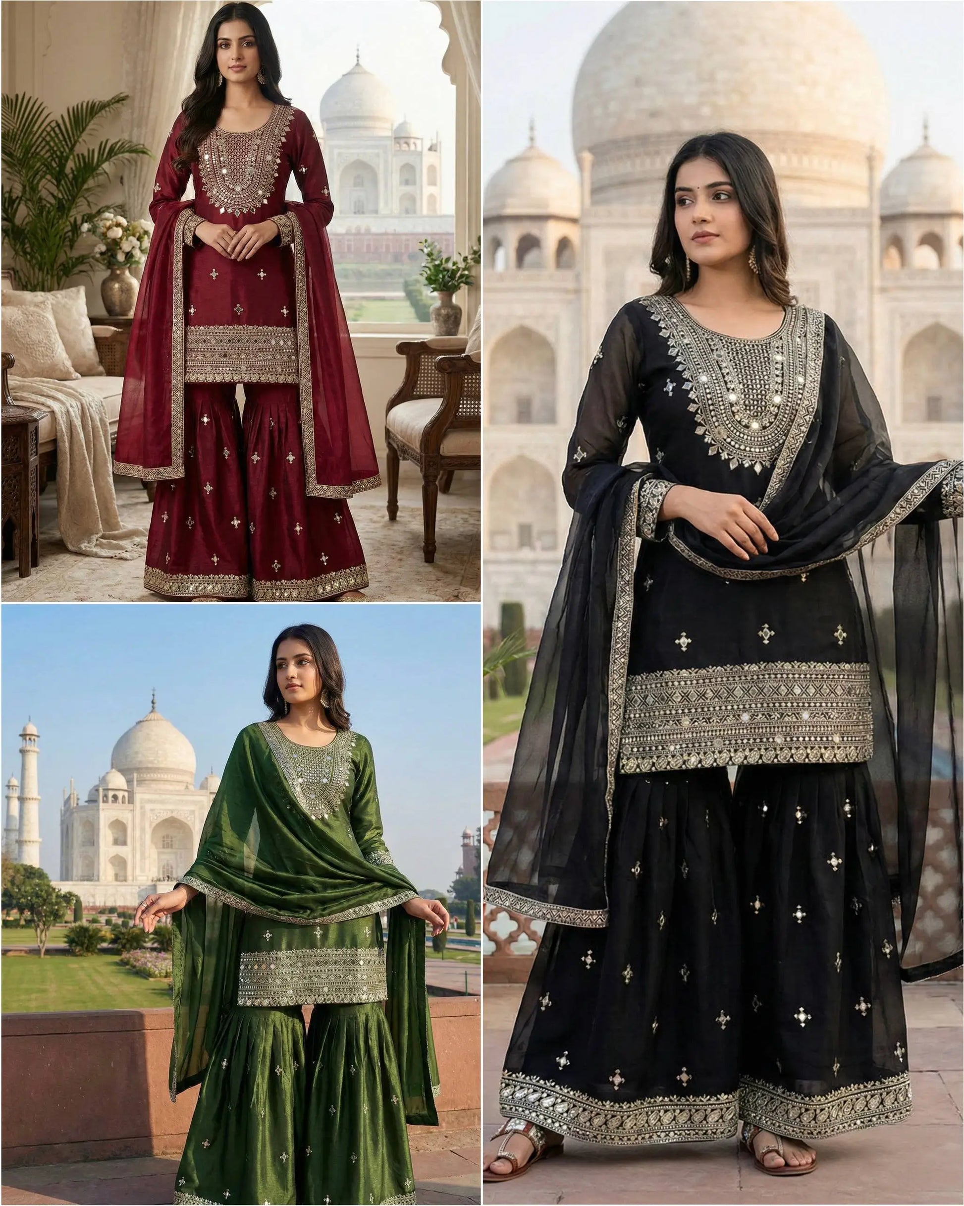 GMY Silk Mirror Work Sharara Set with Dupatta