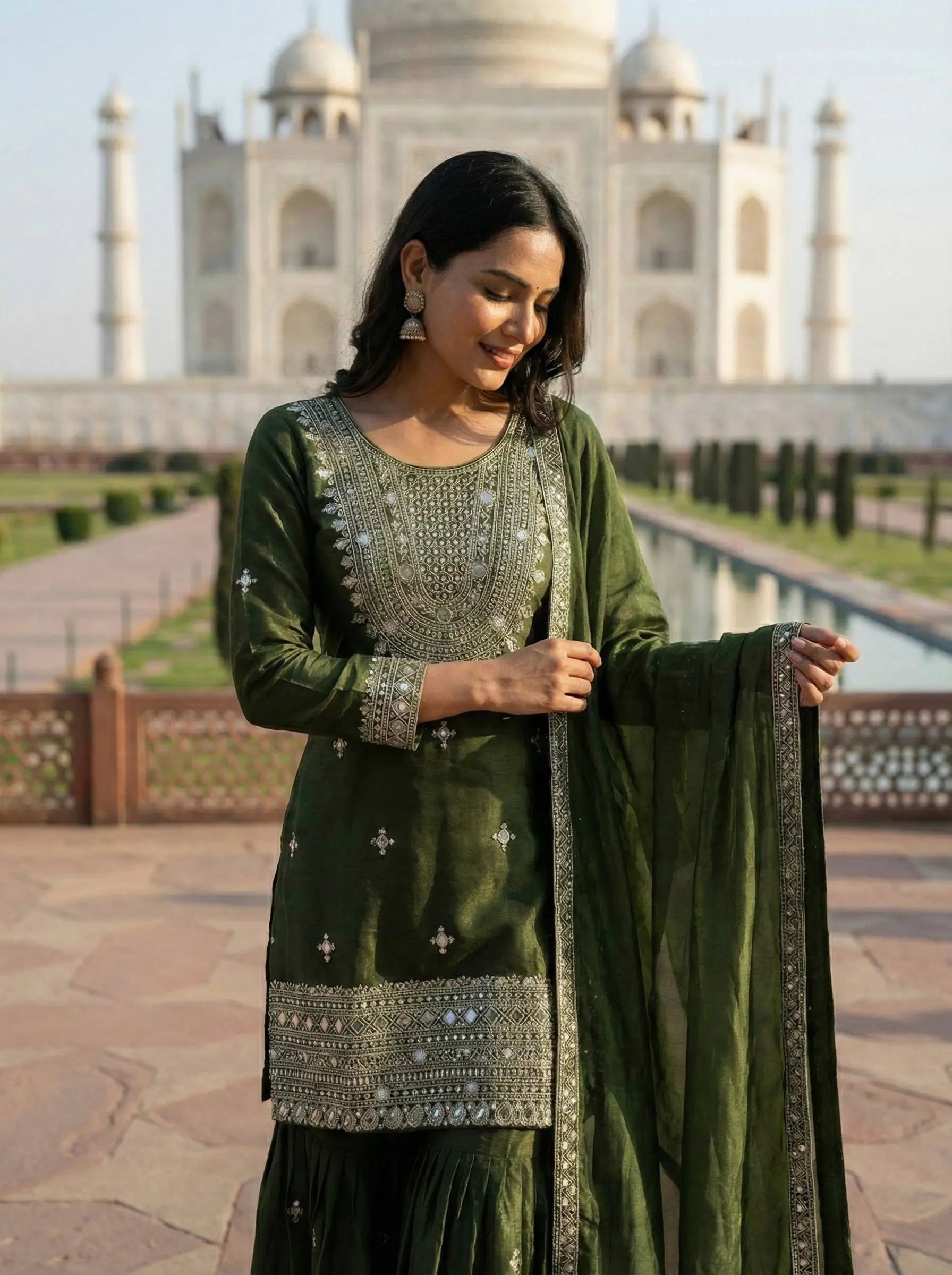 GMY Silk Mirror Work Sharara Set with Dupatta