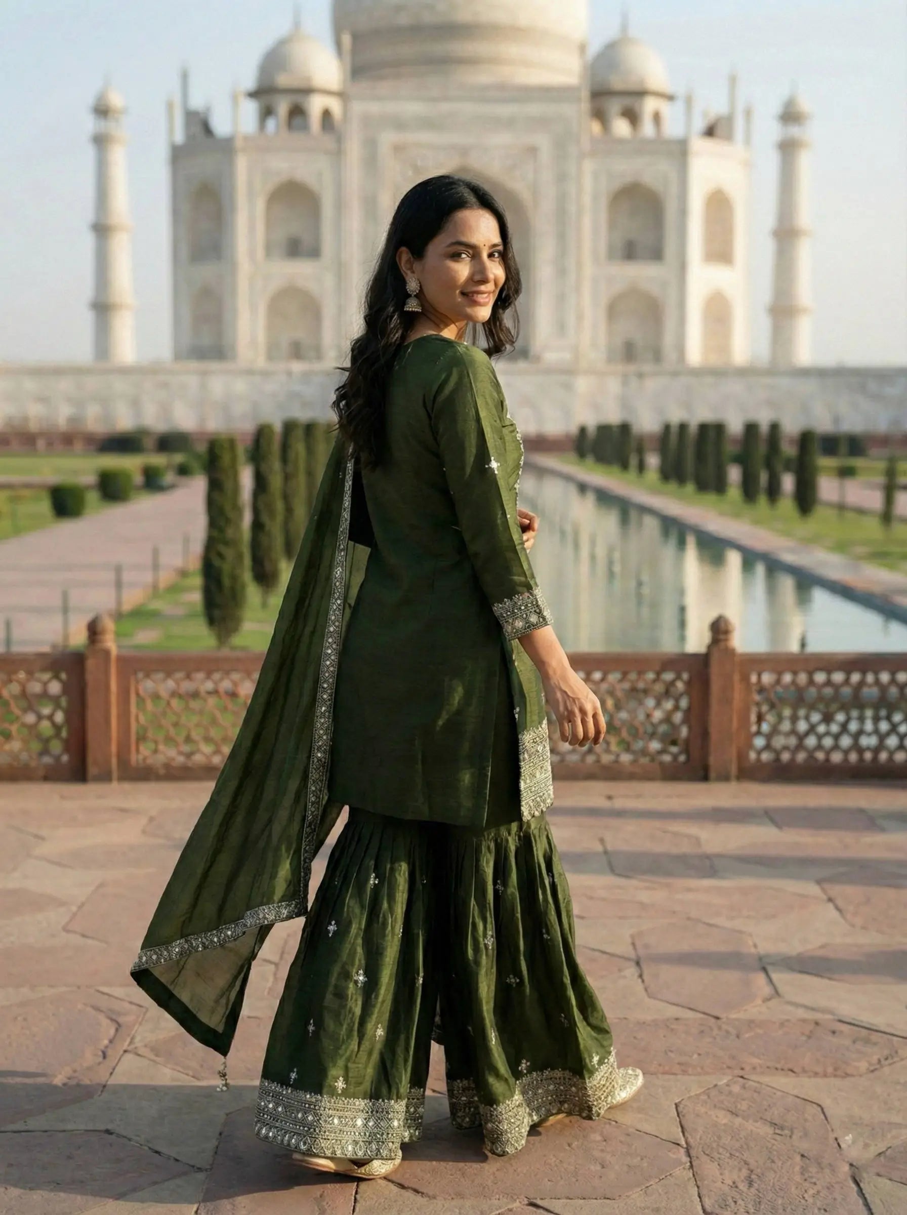 GMY Silk Mirror Work Sharara Set with Dupatta