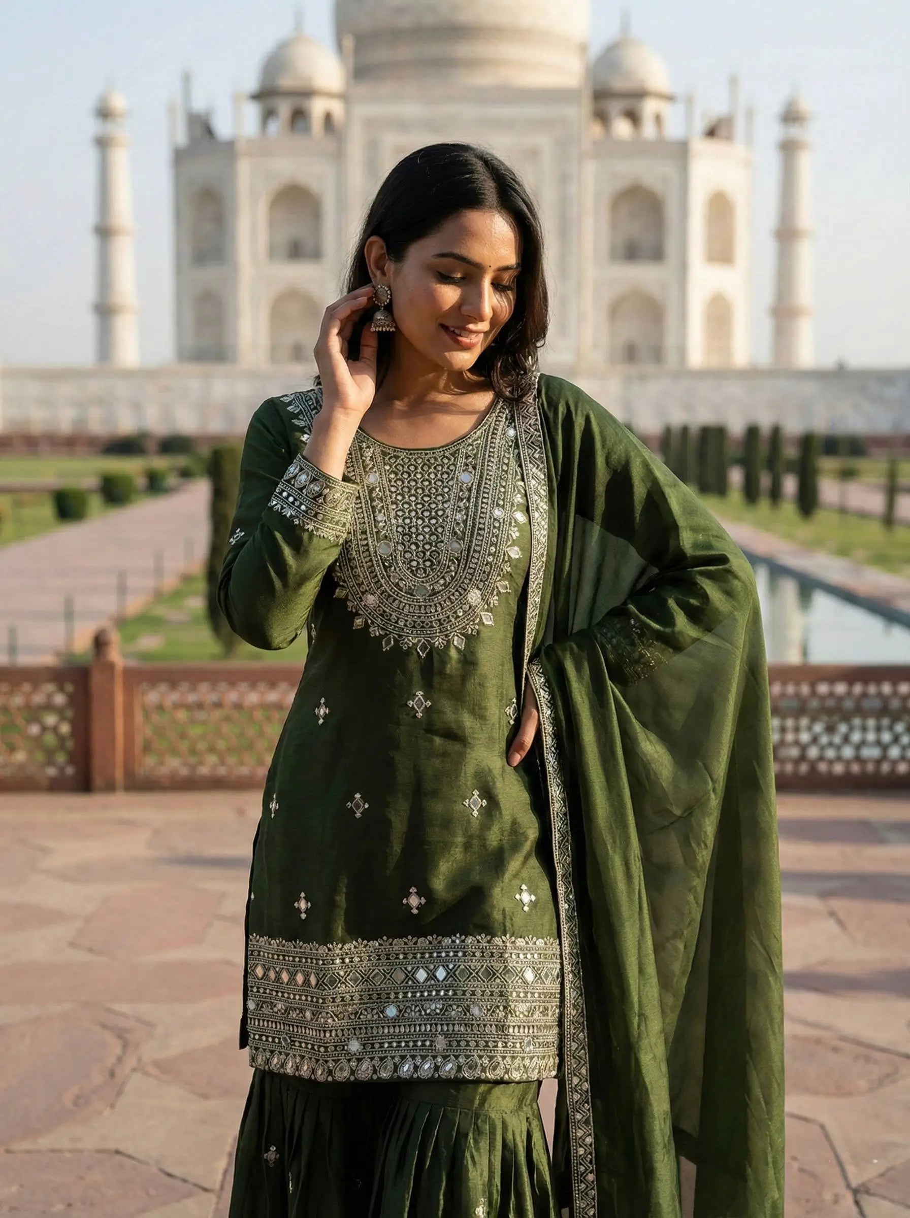 GMY Silk Mirror Work Sharara Set with Dupatta