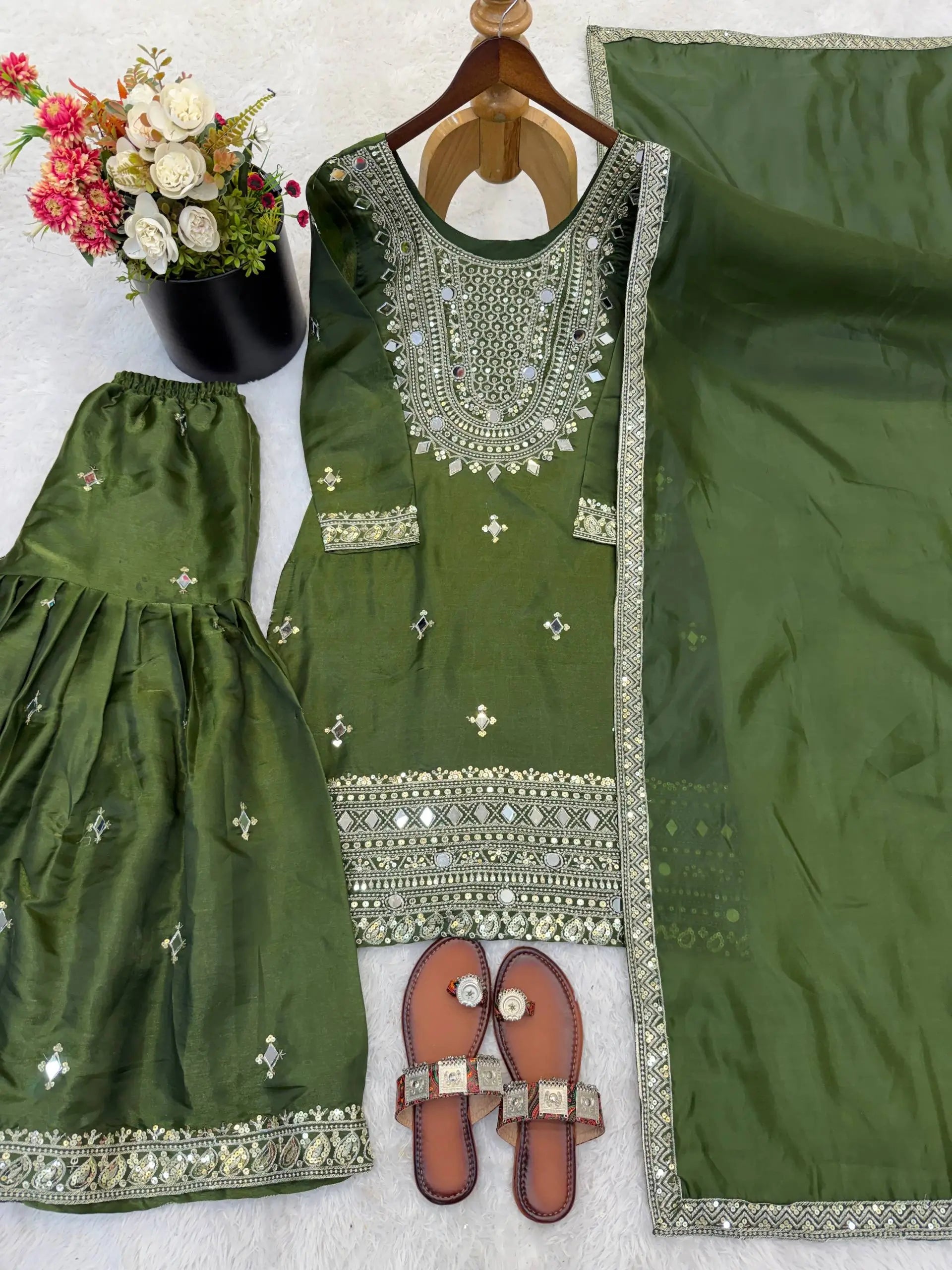 GMY Silk Mirror Work Sharara Set with Dupatta