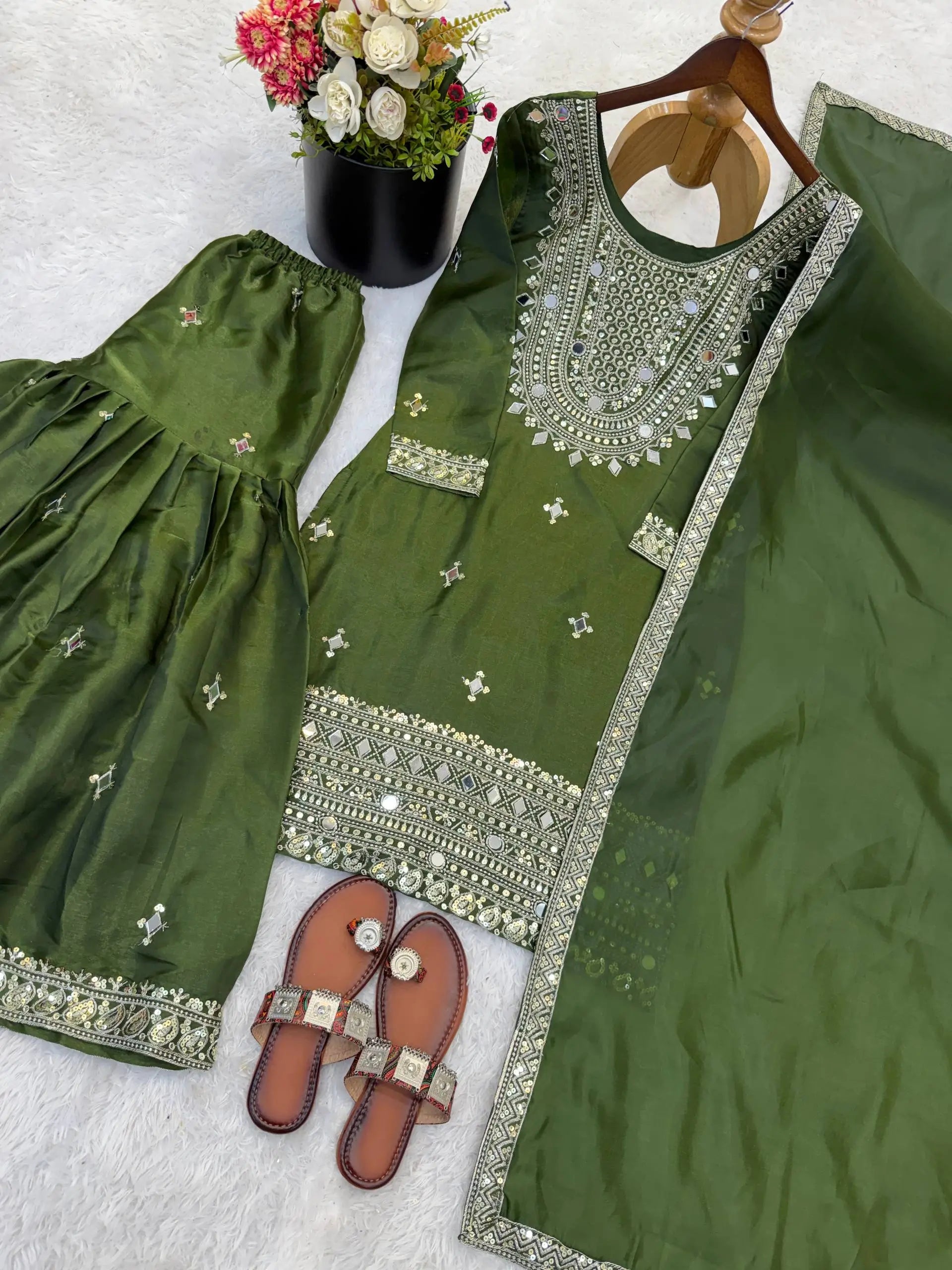 GMY Silk Mirror Work Sharara Set with Dupatta
