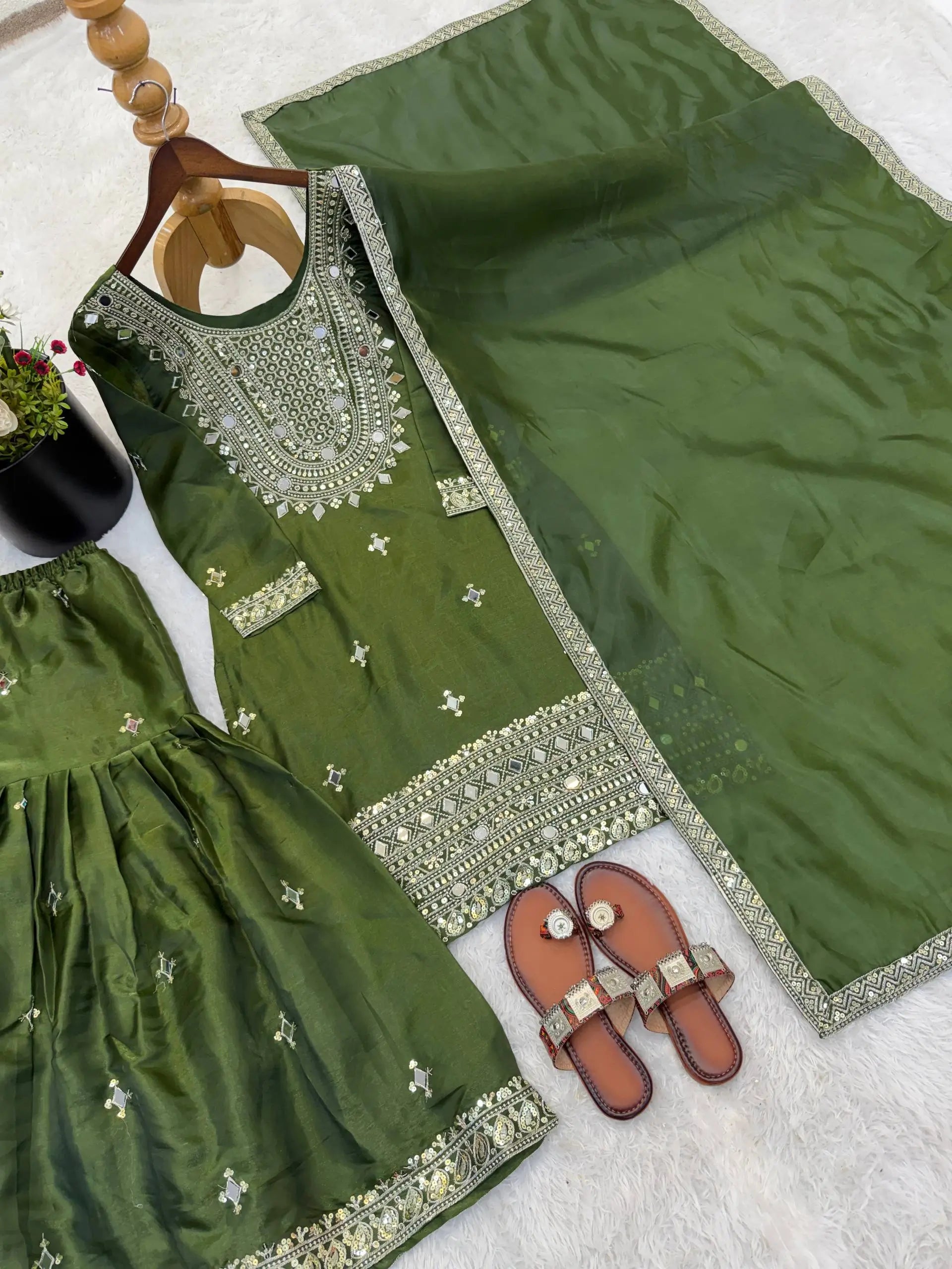 GMY Silk Mirror Work Sharara Set with Dupatta