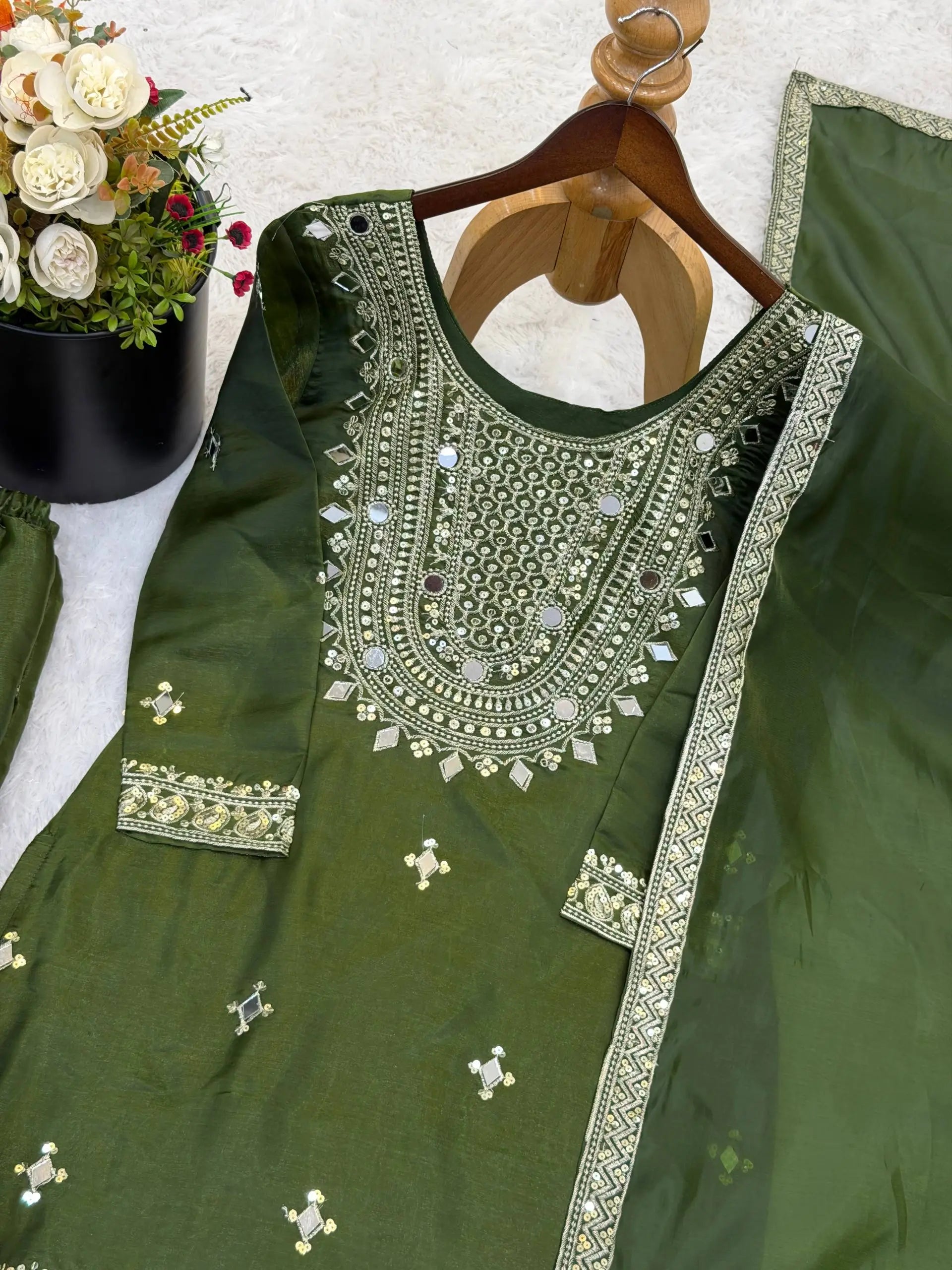 GMY Silk Mirror Work Sharara Set with Dupatta