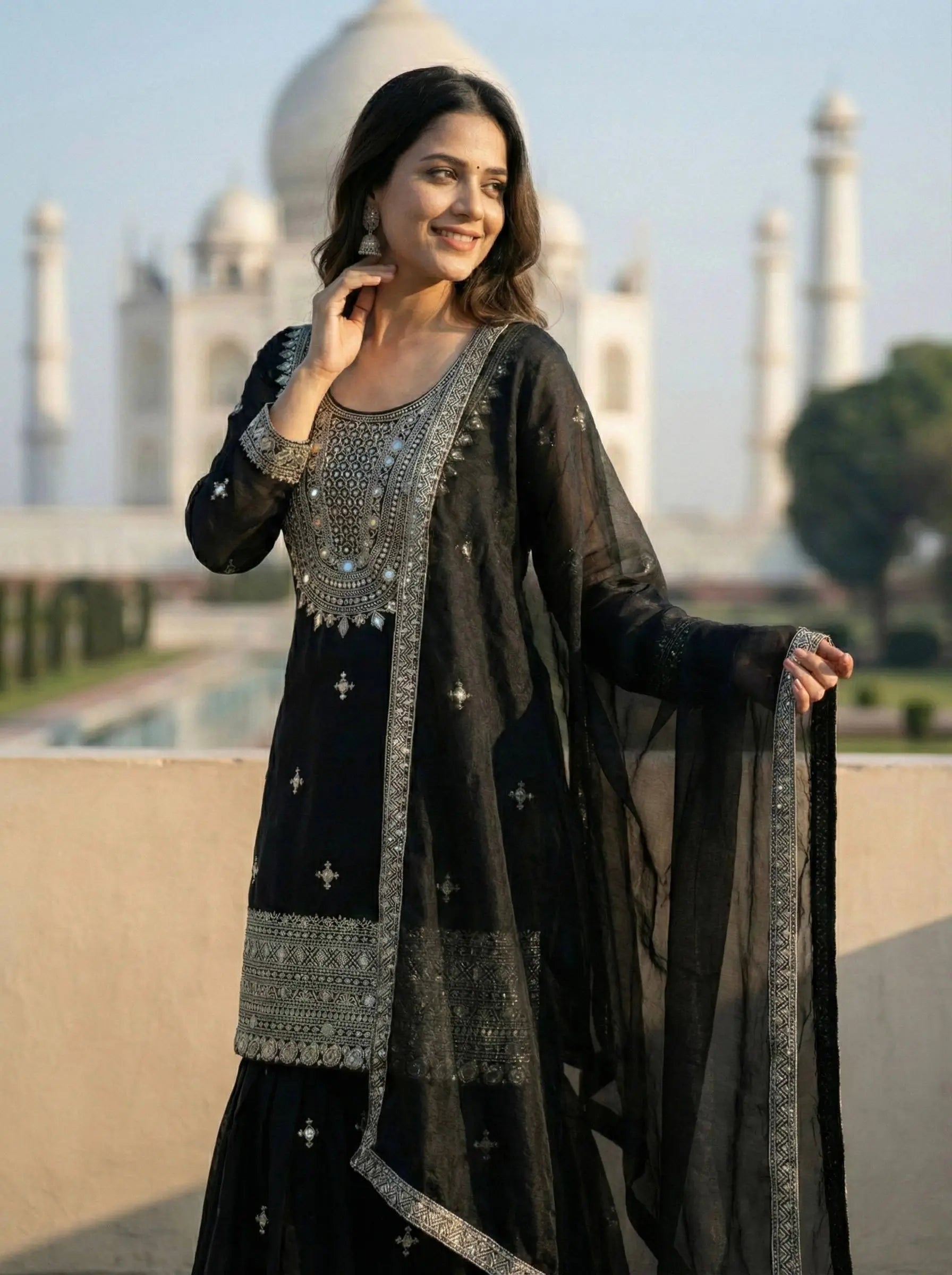 GMY Silk Mirror Work Sharara Set with Dupatta