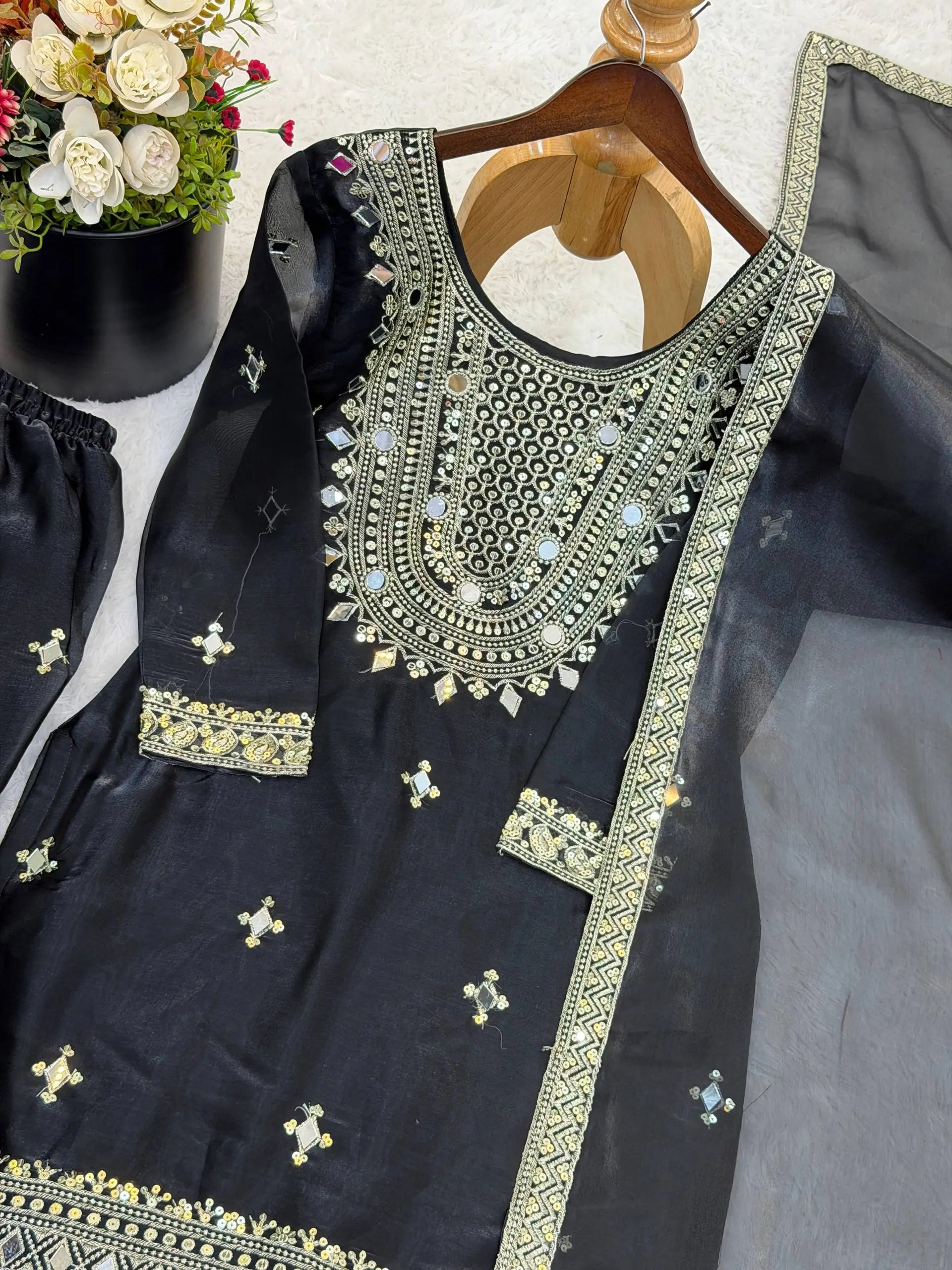 GMY Silk Mirror Work Sharara Set with Dupatta