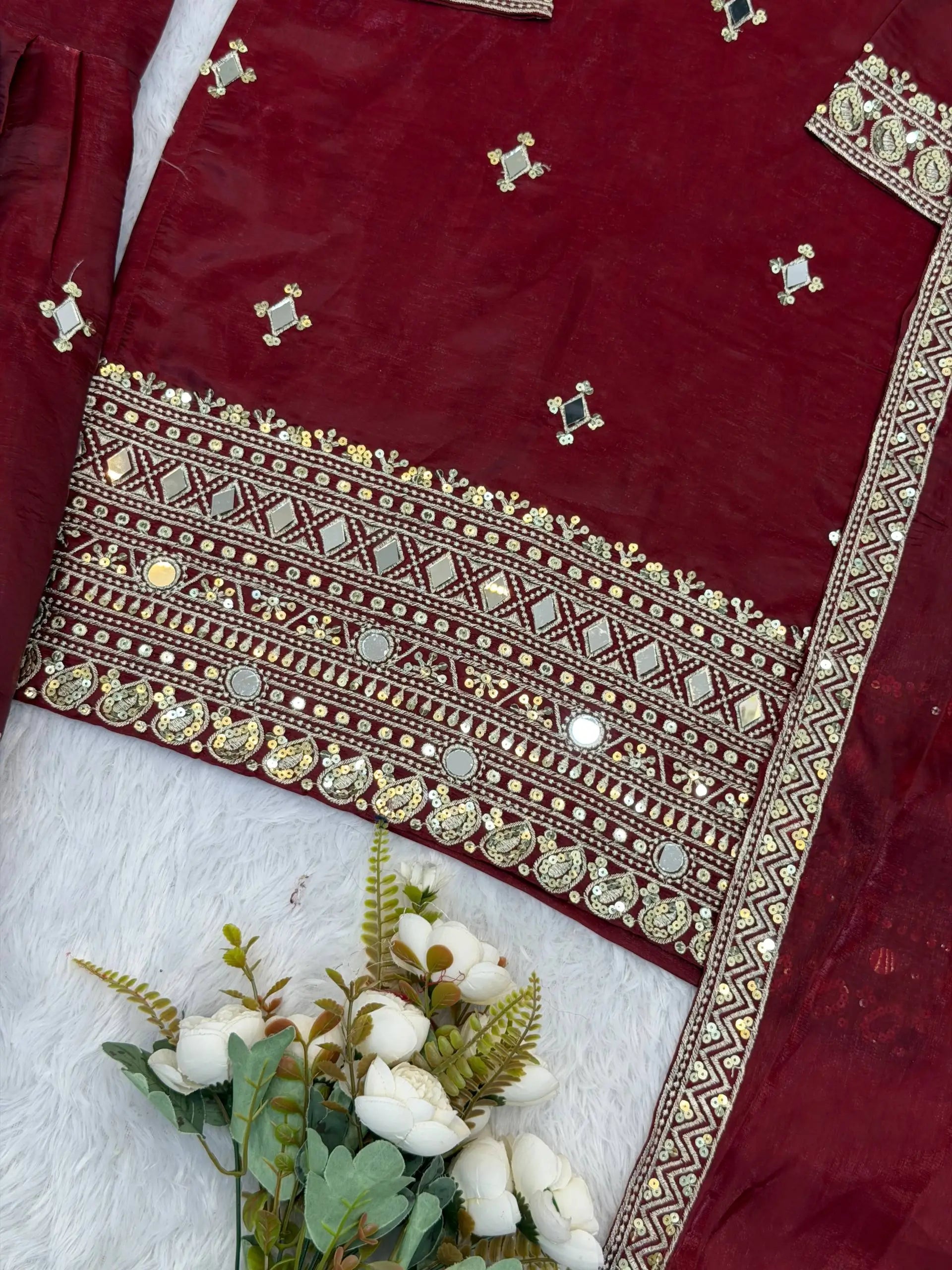 GMY Silk Mirror Work Sharara Set with Dupatta