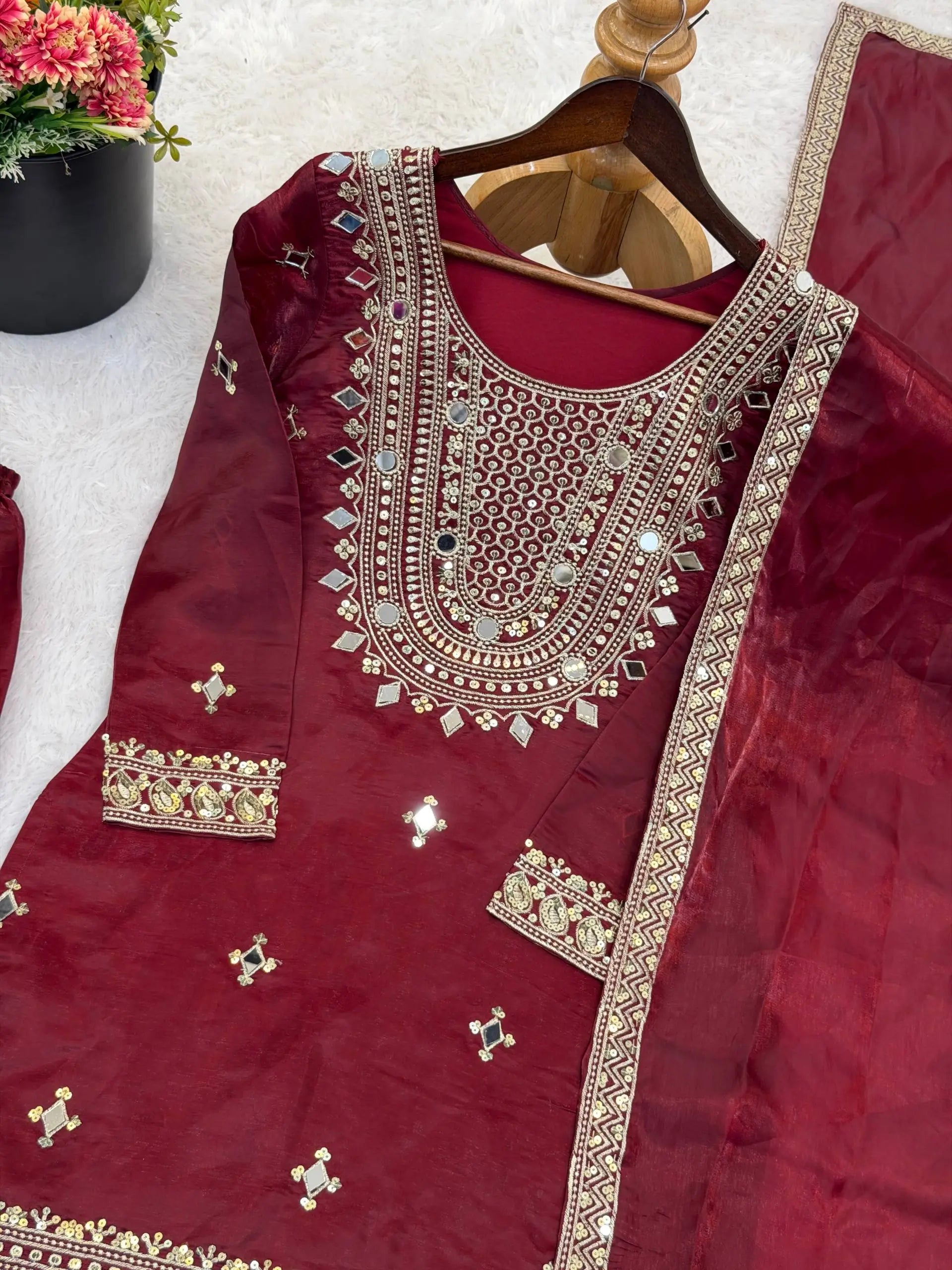 GMY Silk Mirror Work Sharara Set with Dupatta
