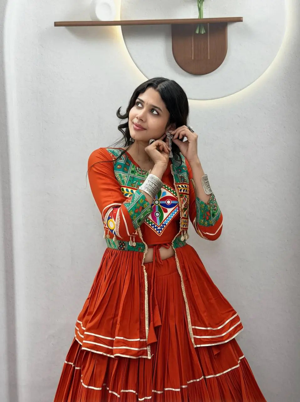 Gamthi Mirror Tiered Koti Lehenga