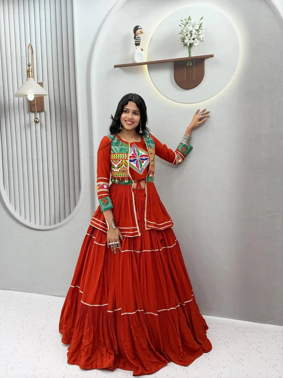 Gamthi Mirror Tiered Koti Lehenga