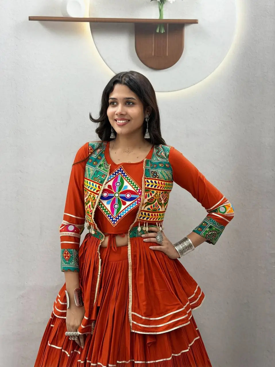 Gamthi Mirror Tiered Koti Lehenga