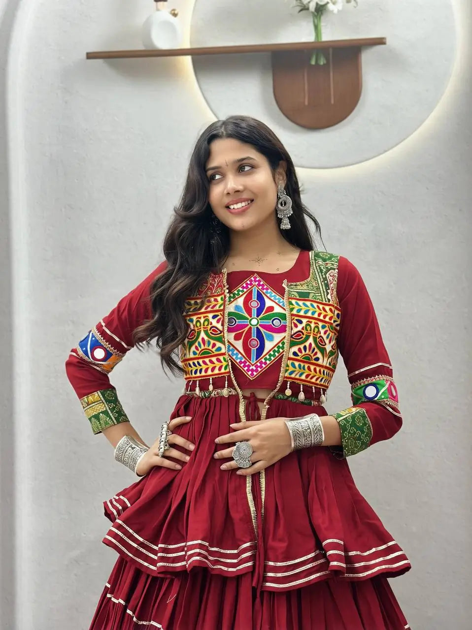 Gamthi Mirror Tiered Koti Lehenga