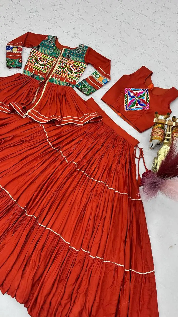 Gamthi Mirror Tiered Koti Lehenga