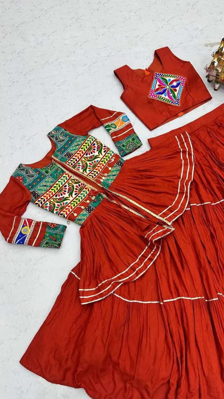 Gamthi Mirror Tiered Koti Lehenga