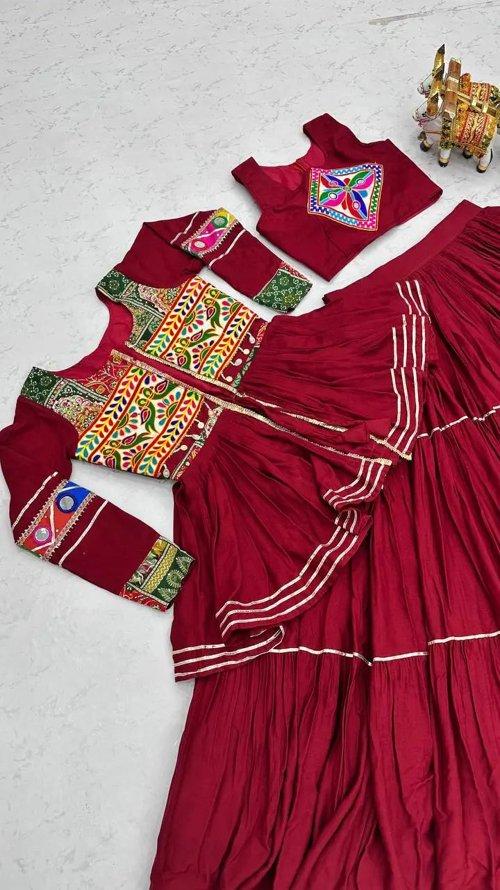 Gamthi Mirror Tiered Koti Lehenga