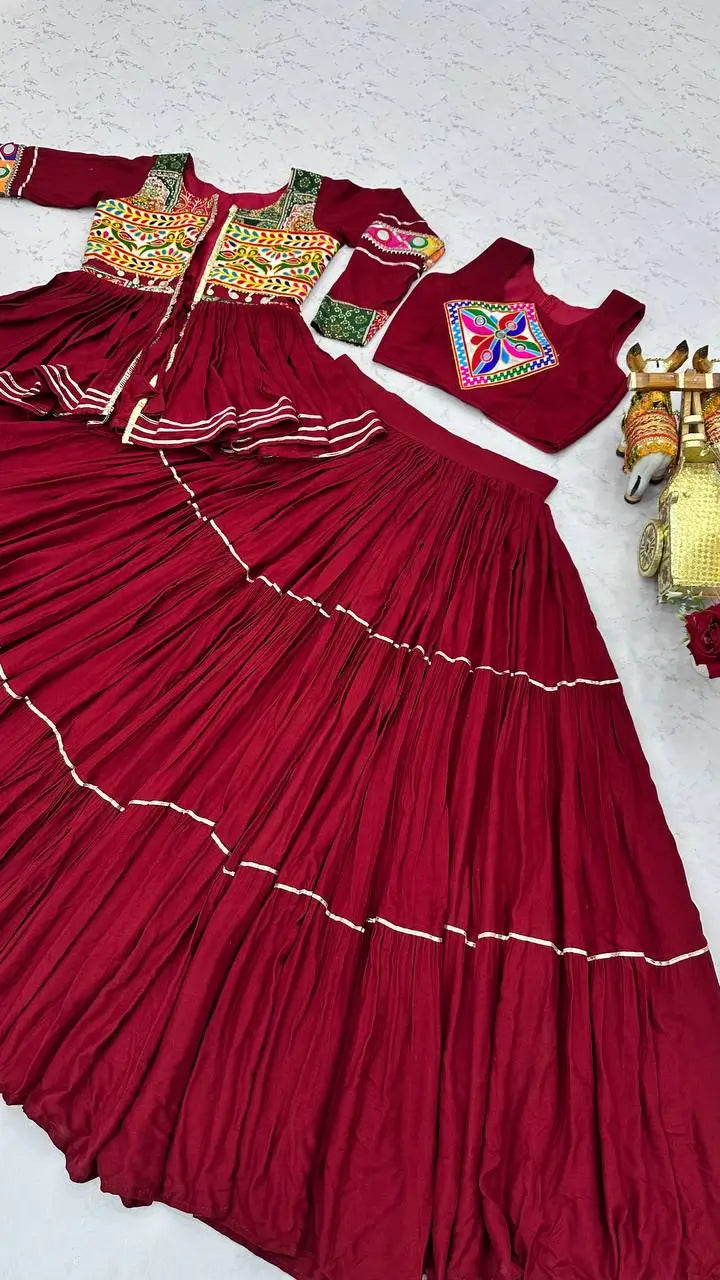 Gamthi Mirror Tiered Koti Lehenga