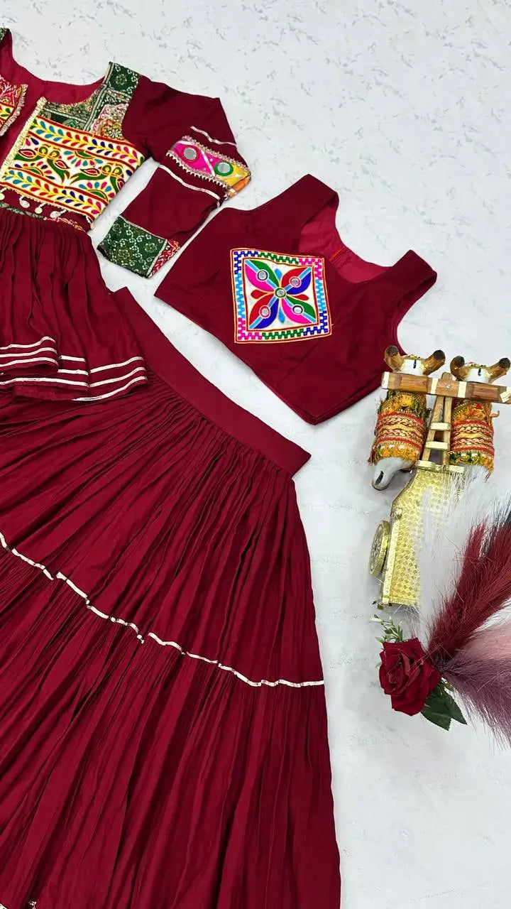 Gamthi Mirror Tiered Koti Lehenga