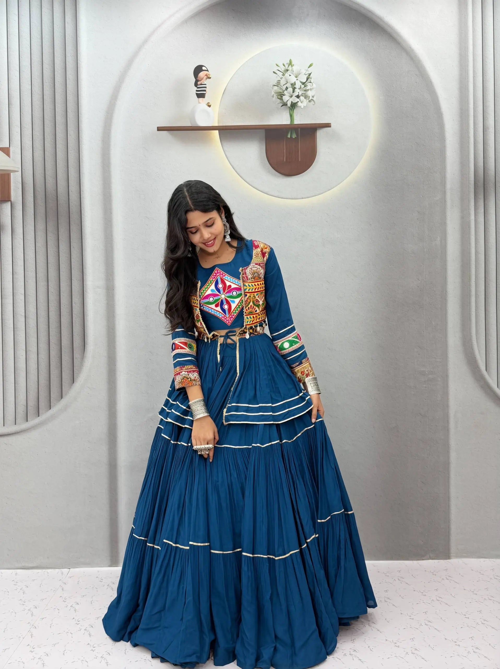 Gamthi Mirror Tiered Koti Lehenga