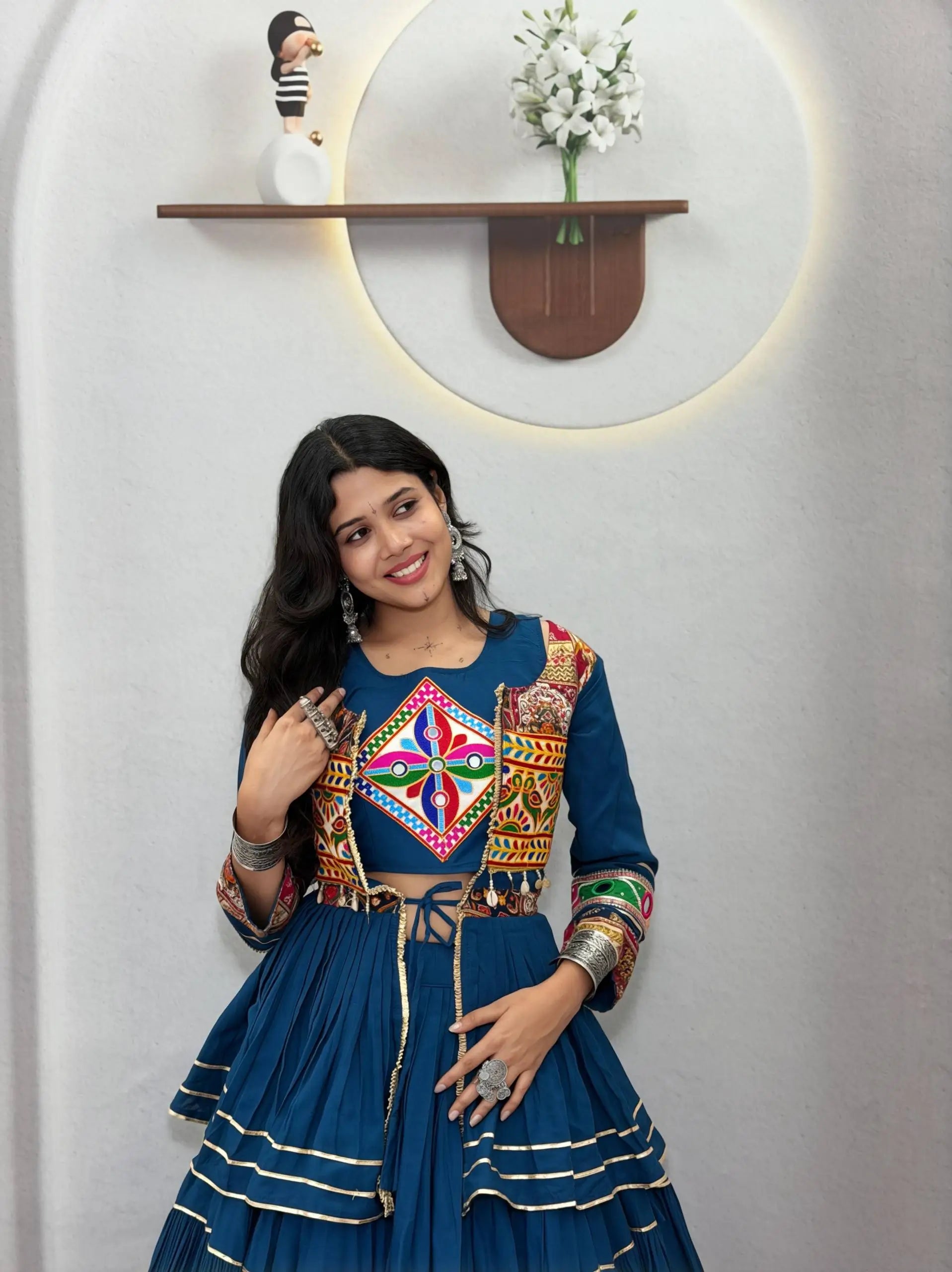 Gamthi Mirror Tiered Koti Lehenga