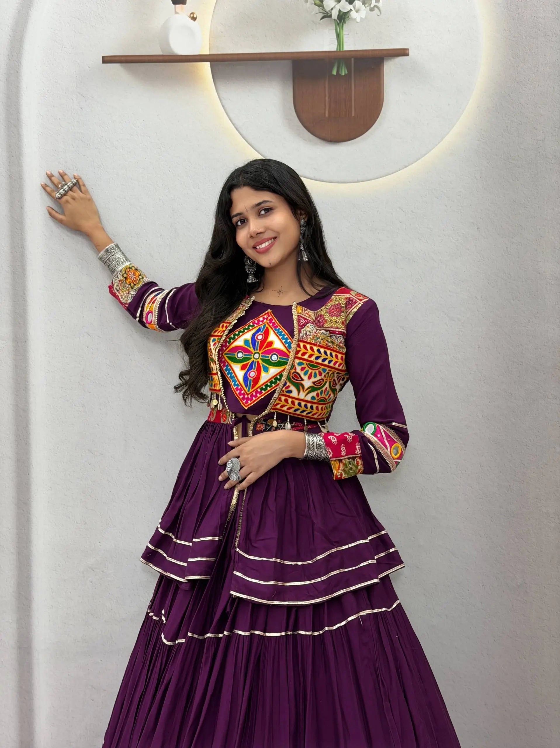 Gamthi Mirror Tiered Koti Lehenga