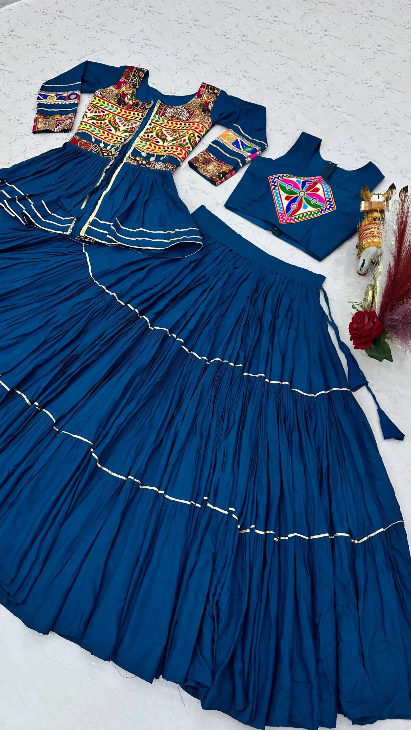 Gamthi Mirror Tiered Koti Lehenga