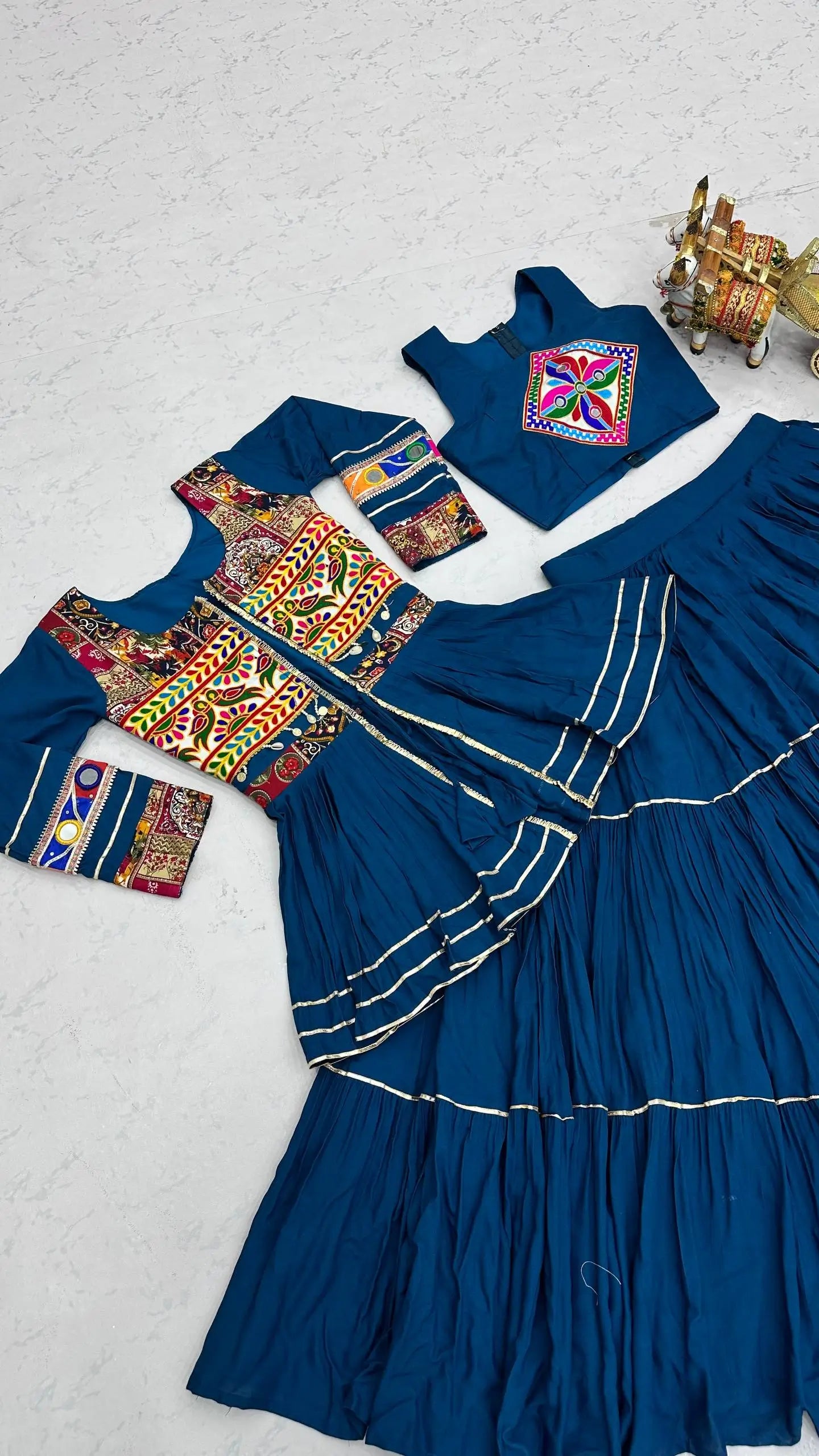 Gamthi Mirror Tiered Koti Lehenga