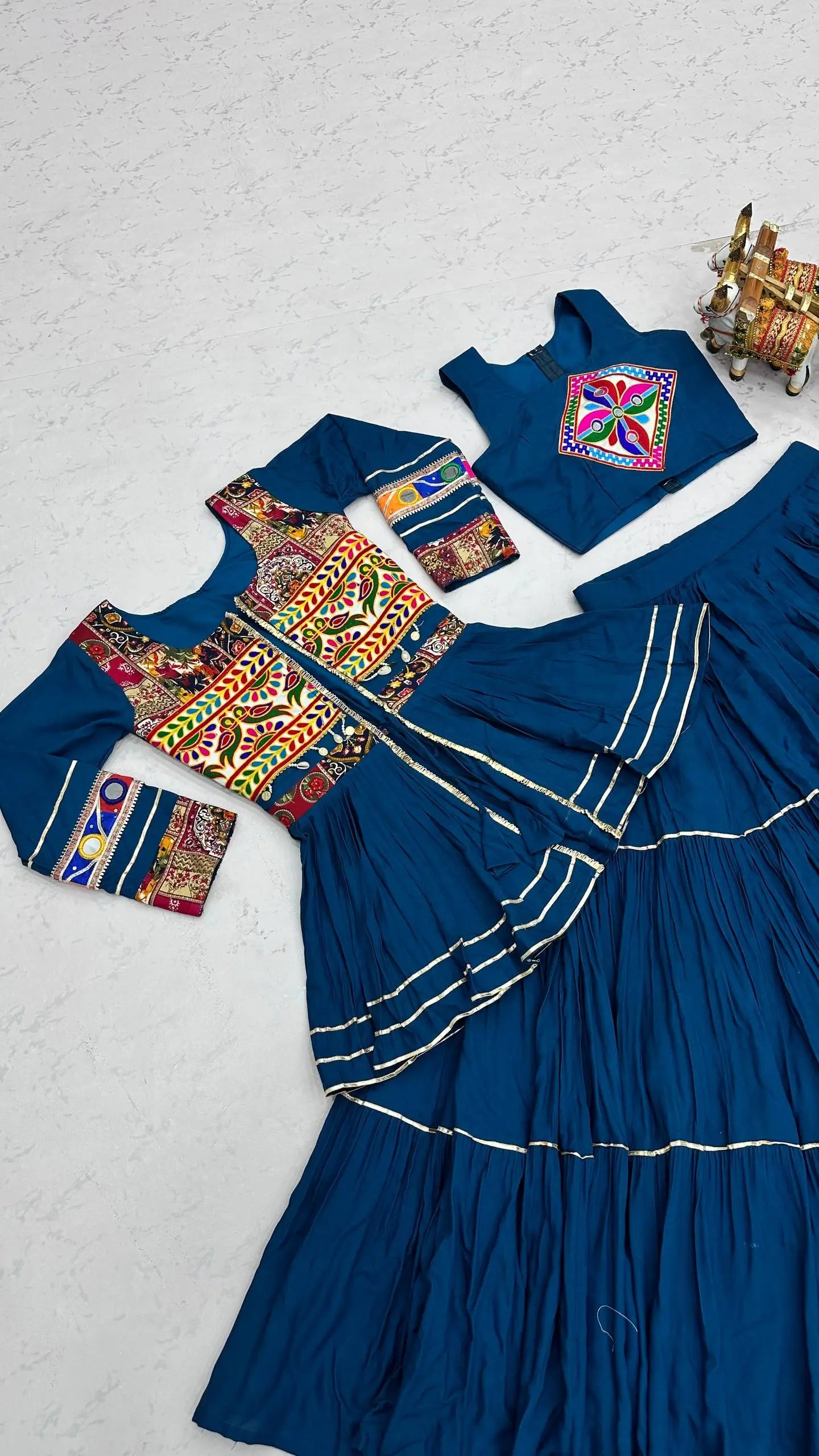 Gamthi Mirror Tiered Koti Lehenga