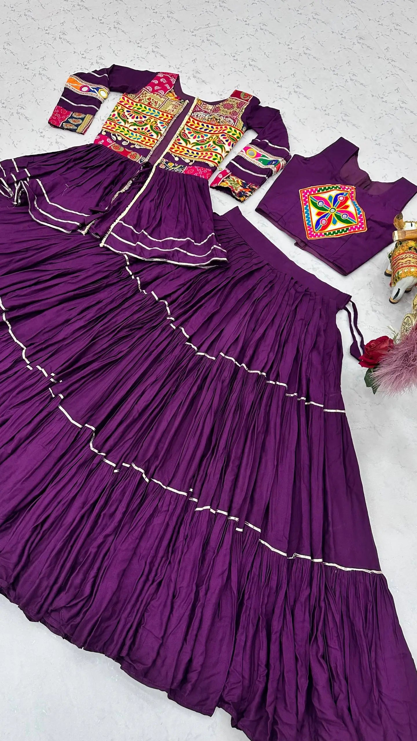 Gamthi Mirror Tiered Koti Lehenga