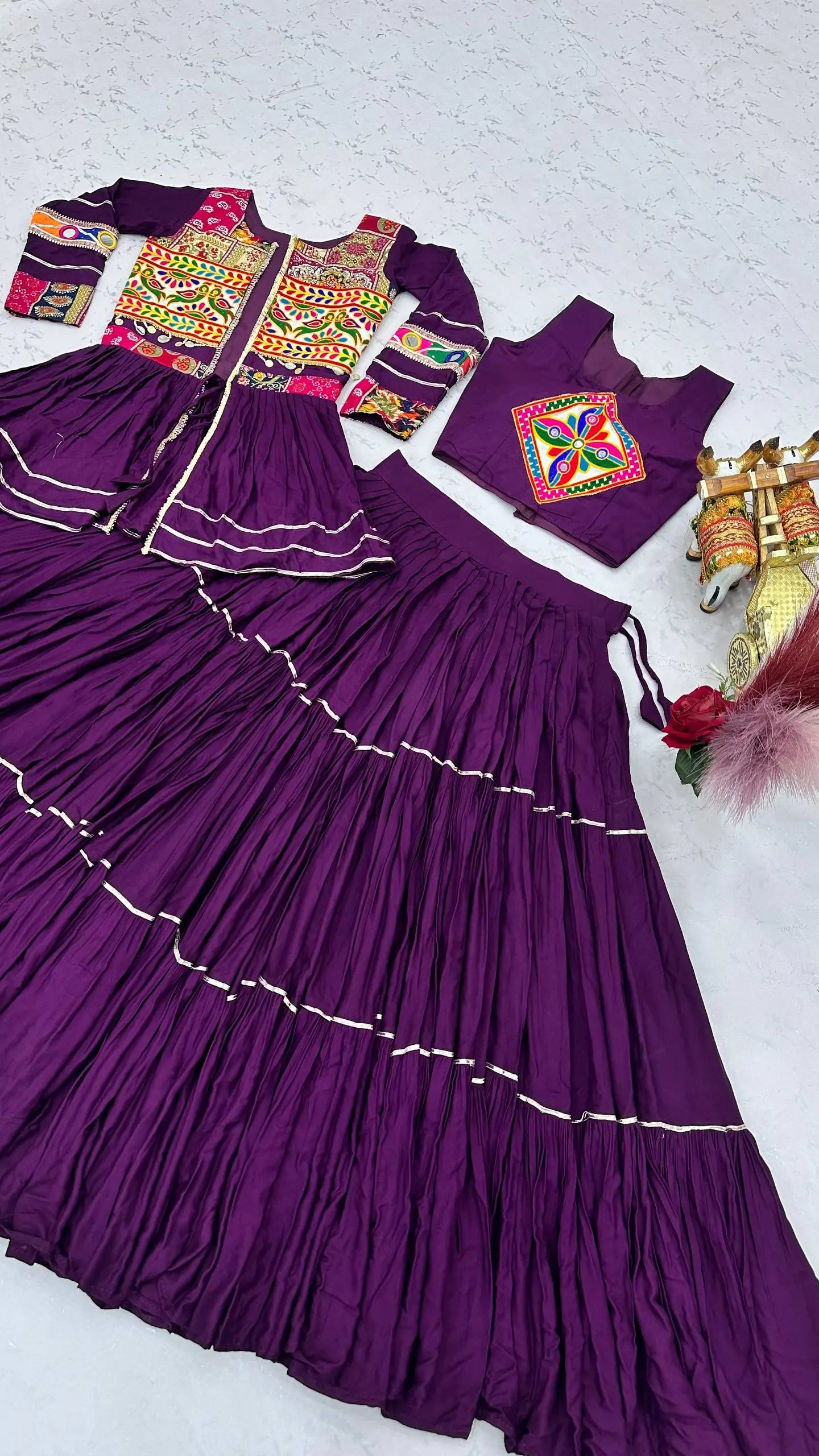 Gamthi Mirror Tiered Koti Lehenga