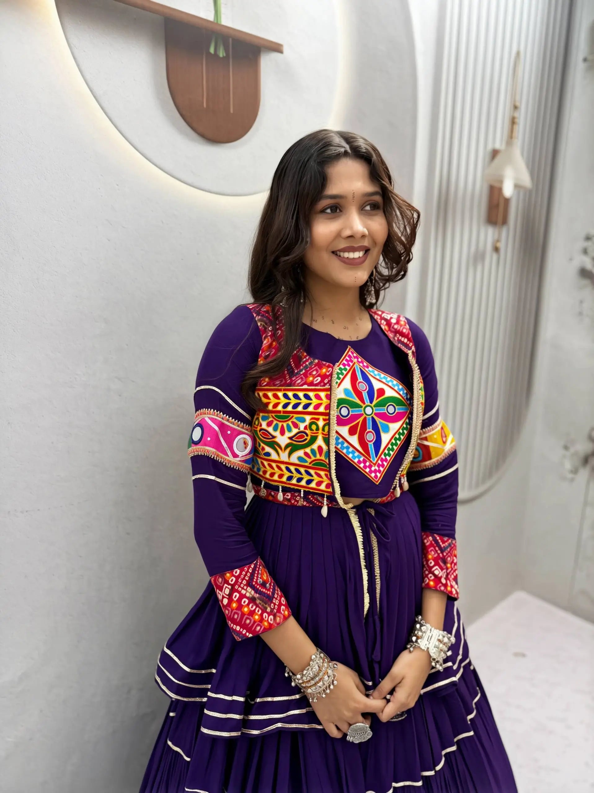 Gamthi Mirror Tiered Koti Lehenga