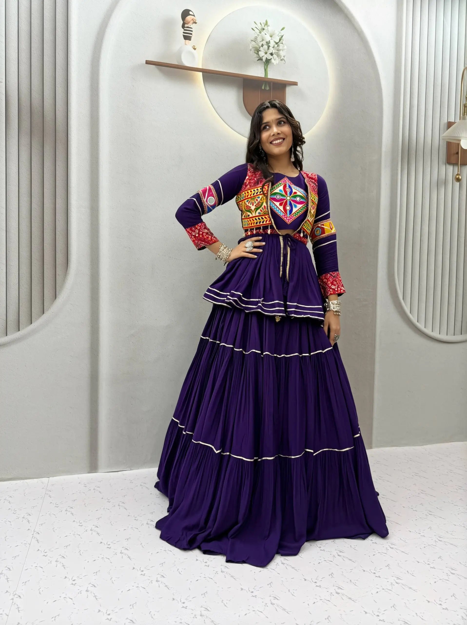 Gamthi Mirror Tiered Koti Lehenga