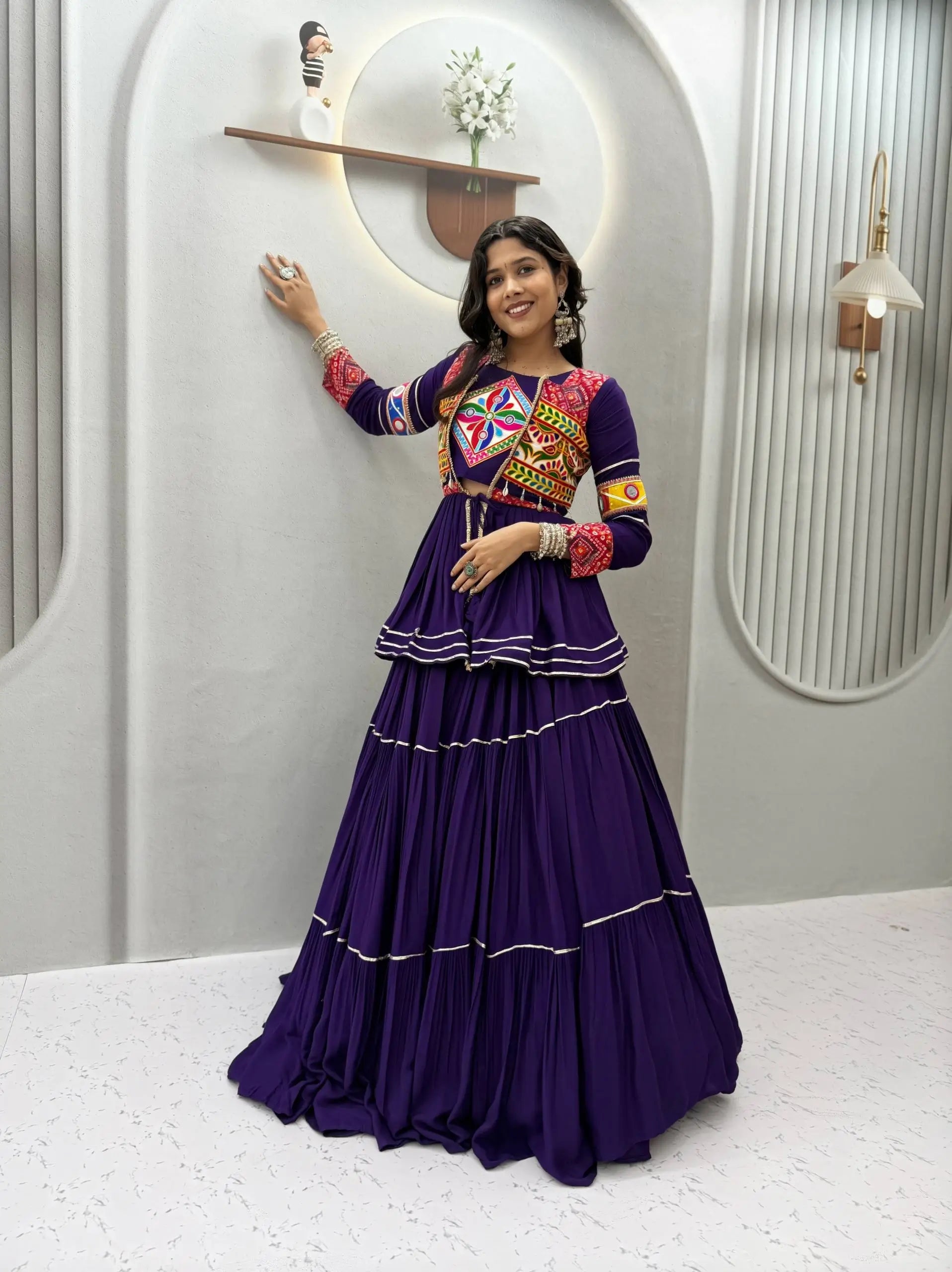 Gamthi Mirror Tiered Koti Lehenga