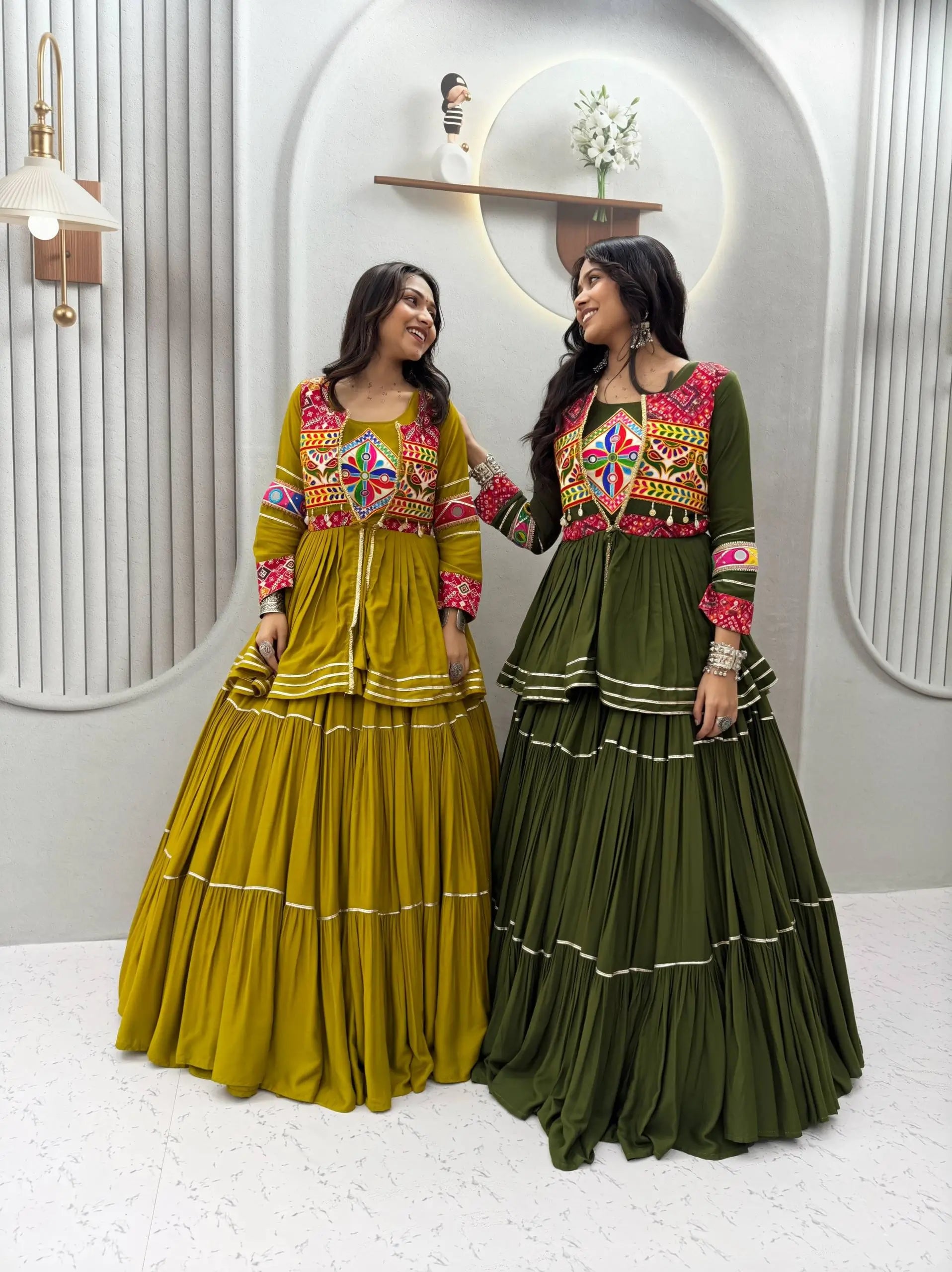 Gamthi Mirror Tiered Koti Lehenga