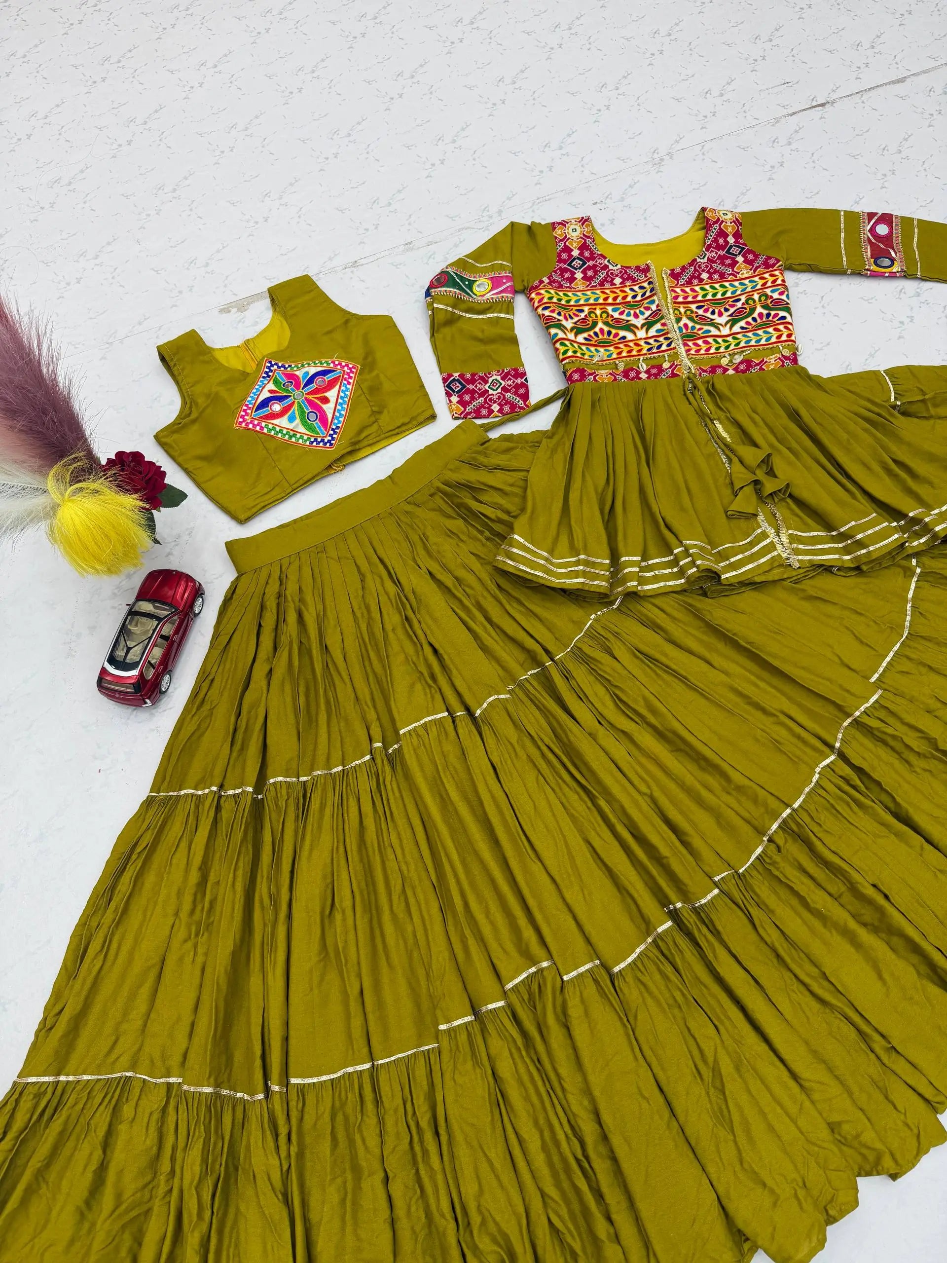 Gamthi Mirror Tiered Koti Lehenga