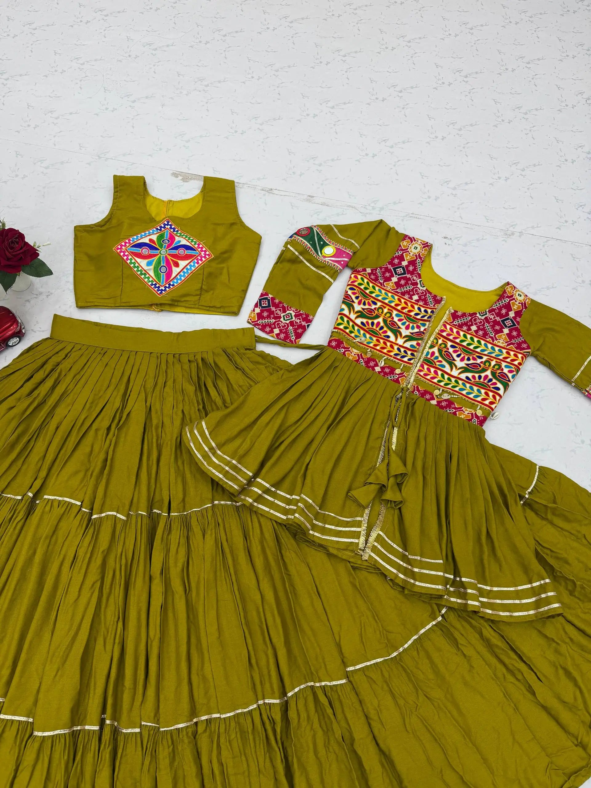 Gamthi Mirror Tiered Koti Lehenga