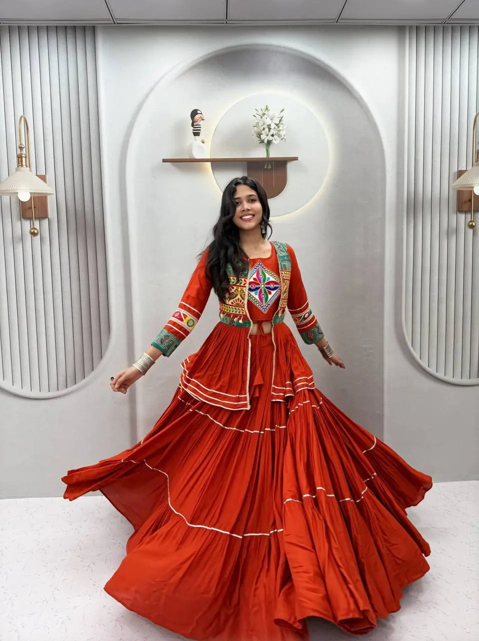 Gamthi Mirror Tiered Koti Lehenga