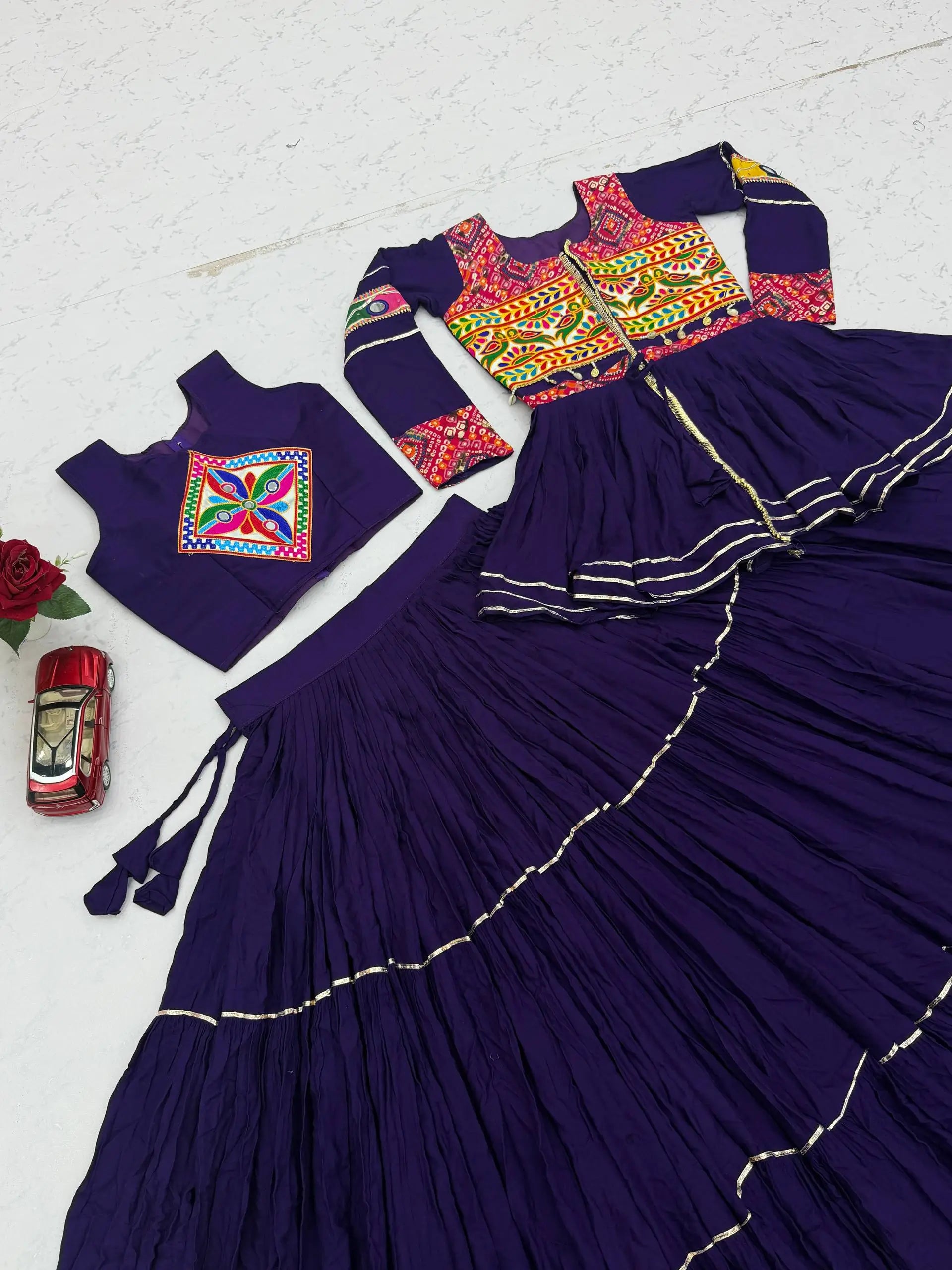 Gamthi Mirror Tiered Koti Lehenga