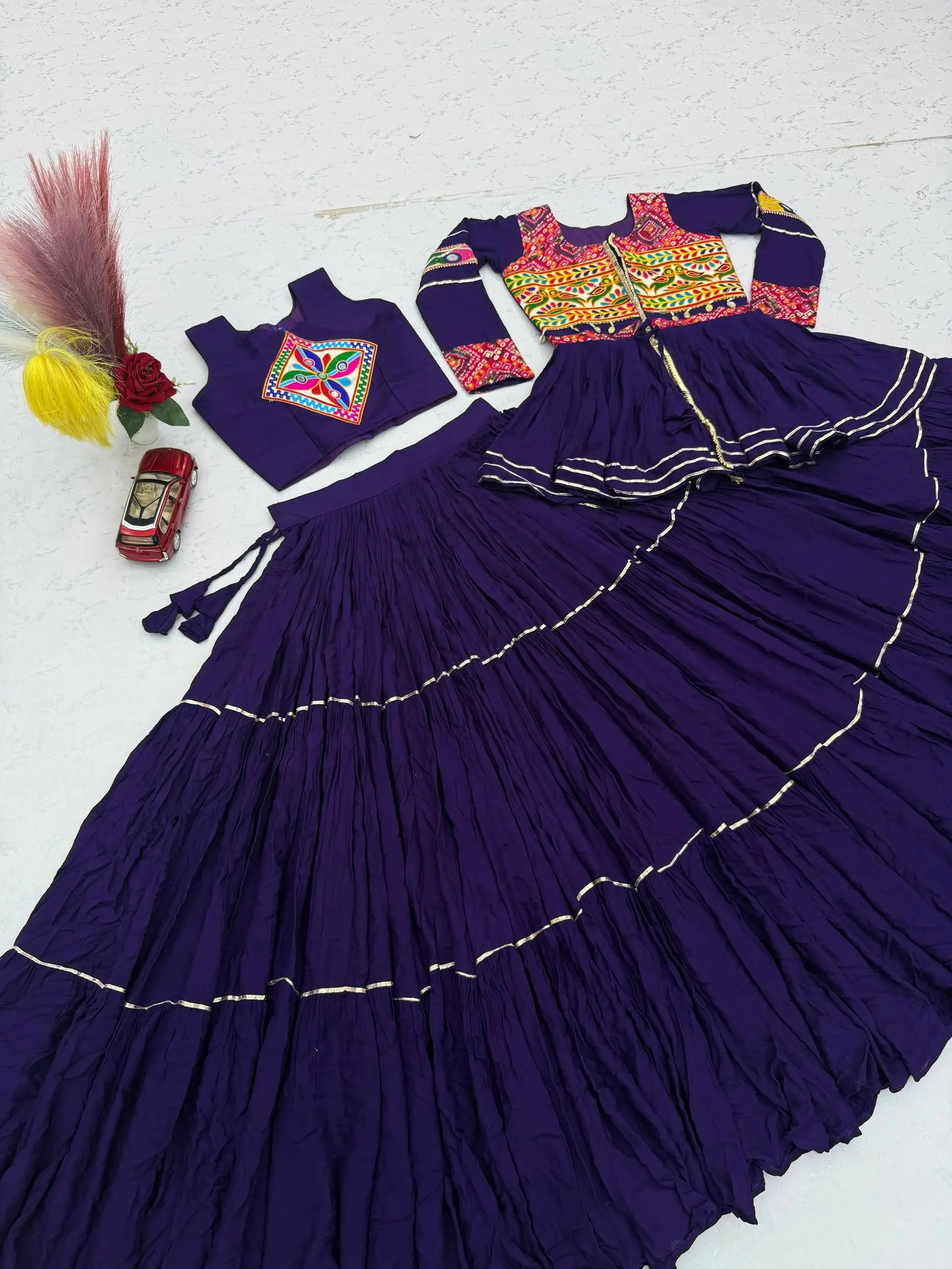 Gamthi Mirror Tiered Koti Lehenga