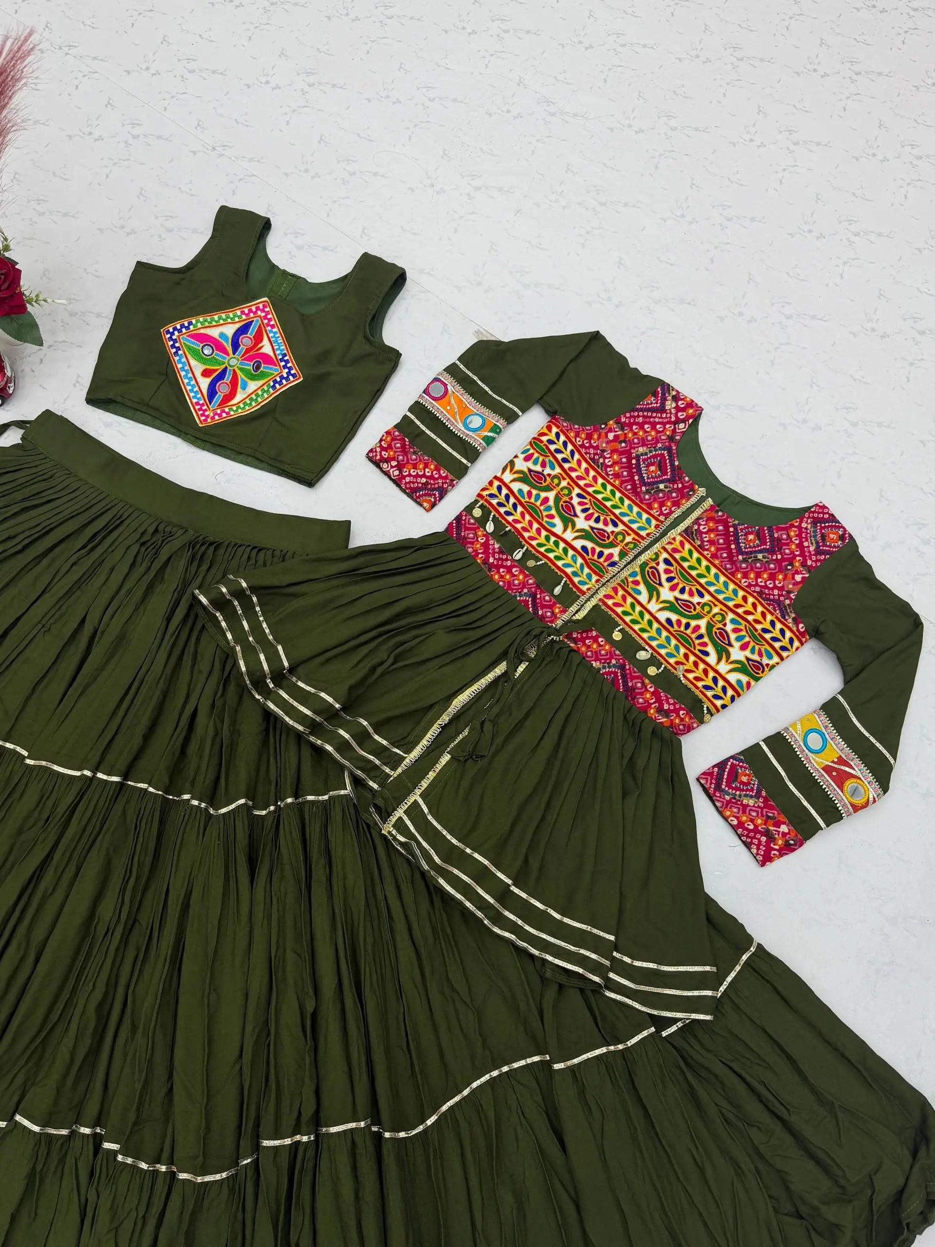 Gamthi Mirror Tiered Koti Lehenga