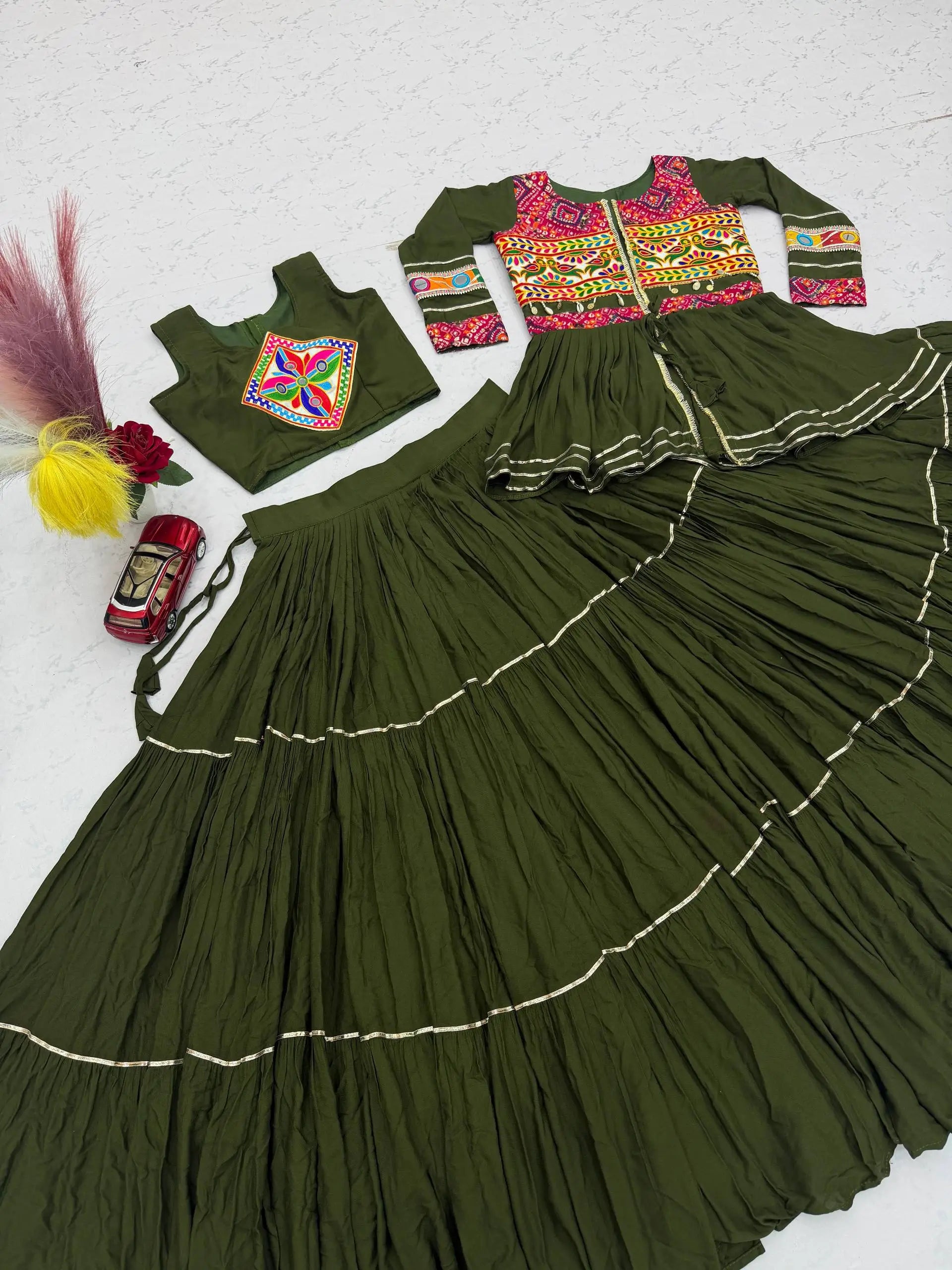 Gamthi Mirror Tiered Koti Lehenga