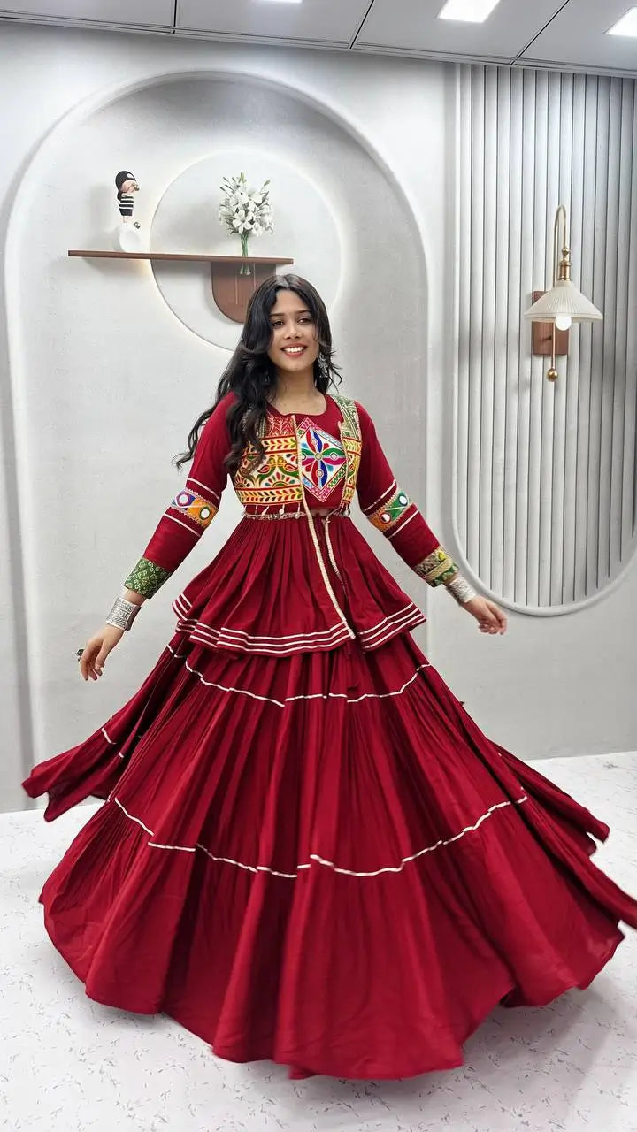 Gamthi Mirror Tiered Koti Lehenga